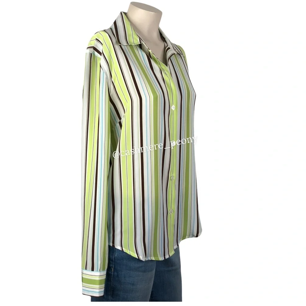 J. Crew Green Striped Satin Blouse Shirt